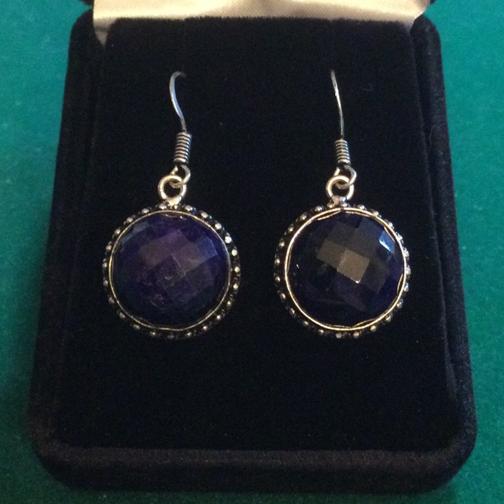 Genuine Faceted Sapphire Earrings - Picture 6 of 10